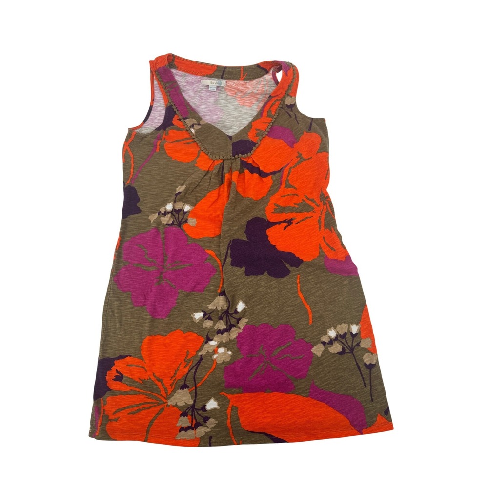 Boden Floral V-Neck Sleeveless Dress Women 8 Orange Magenta Cotton Slub Summer